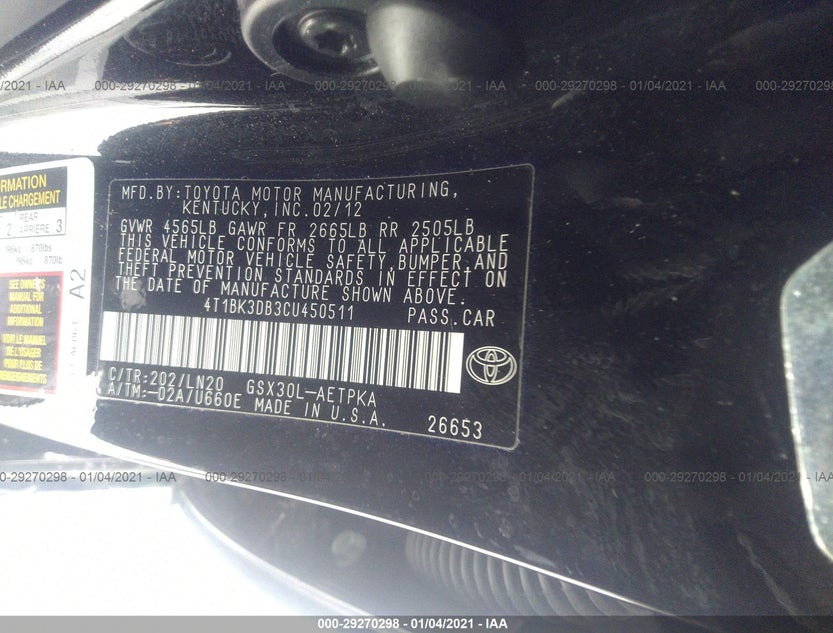 4T1BK3DB3CU450511