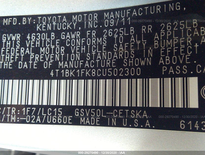 4T1BK1FK8CU502300
