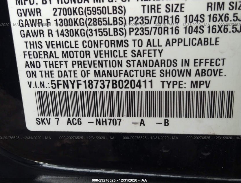 5FNYF18737B020411