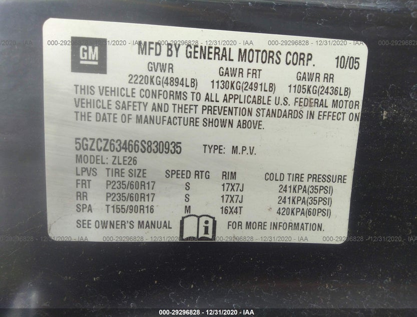 5GZCZ63466S830935
