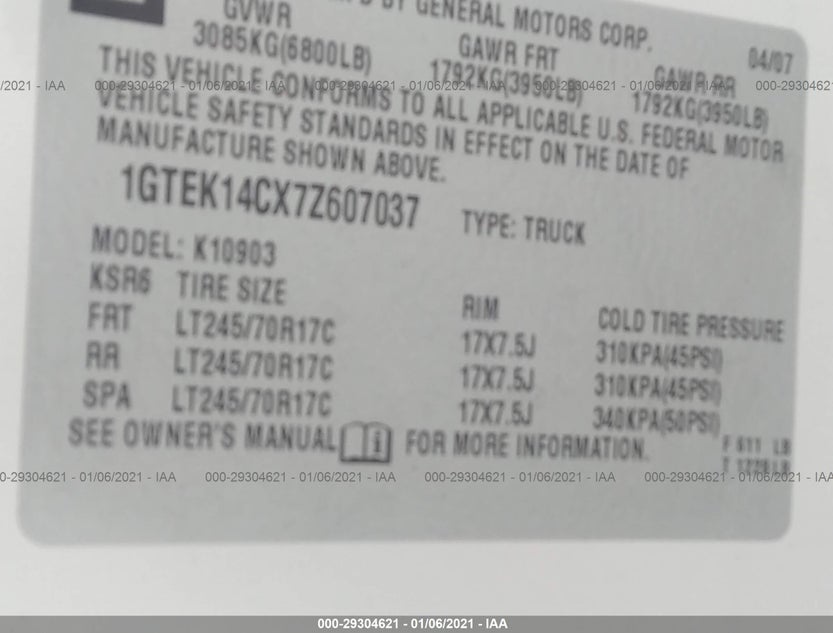 1GTEK14CX7Z607037