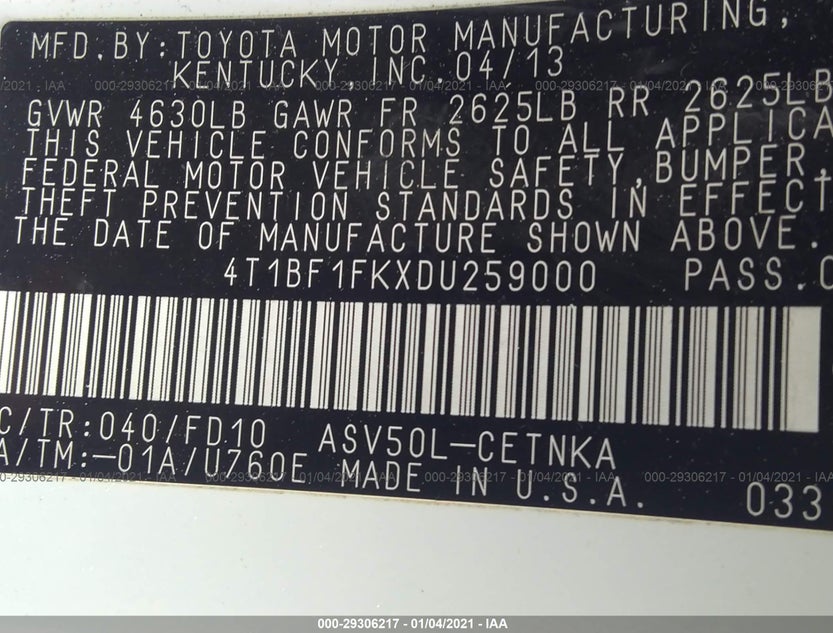 4T1BF1FKXDU259000