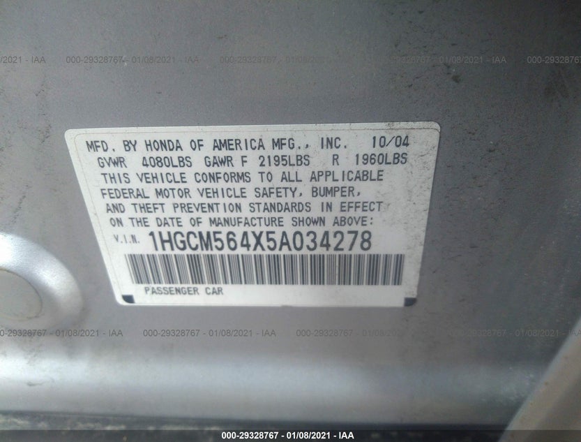 1HGCM564X5A034278