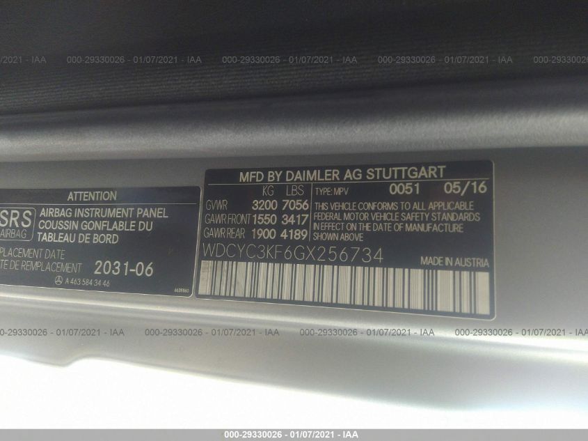 VIN WDCYC3KF6GX256734 2016 Mercedes-Benz G-Class, G... no.9