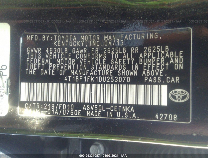 4T1BF1FK1DU253070
