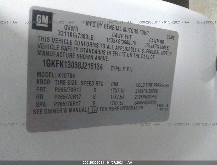 1GKFK13038J216134