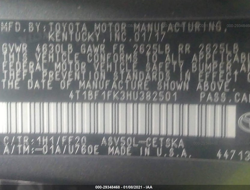 4T1BF1FK3HU382501