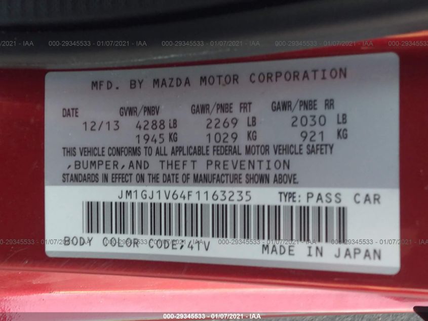 2015 Mazda Mazda6 I Touring VIN: JM1GJ1V64F1163235 Lot: 29345533