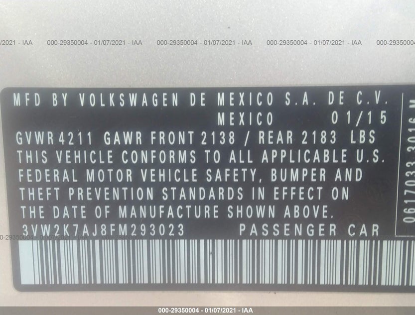 3VW2K7AJ8FM293023