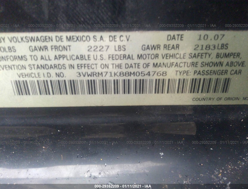 3VWRM71K88M054768
