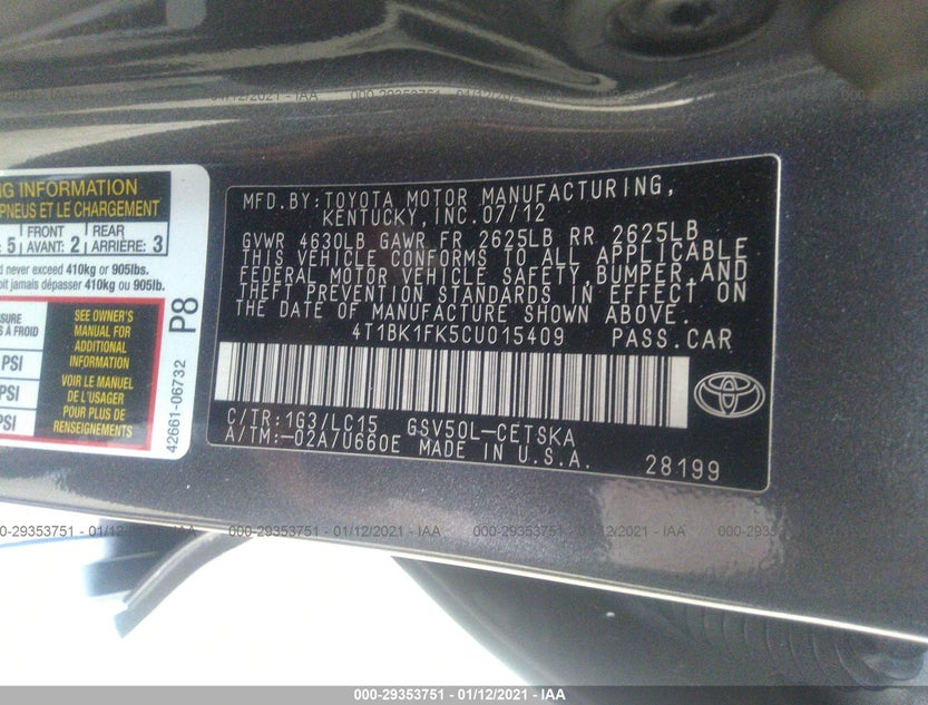4T1BK1FK5CU015409