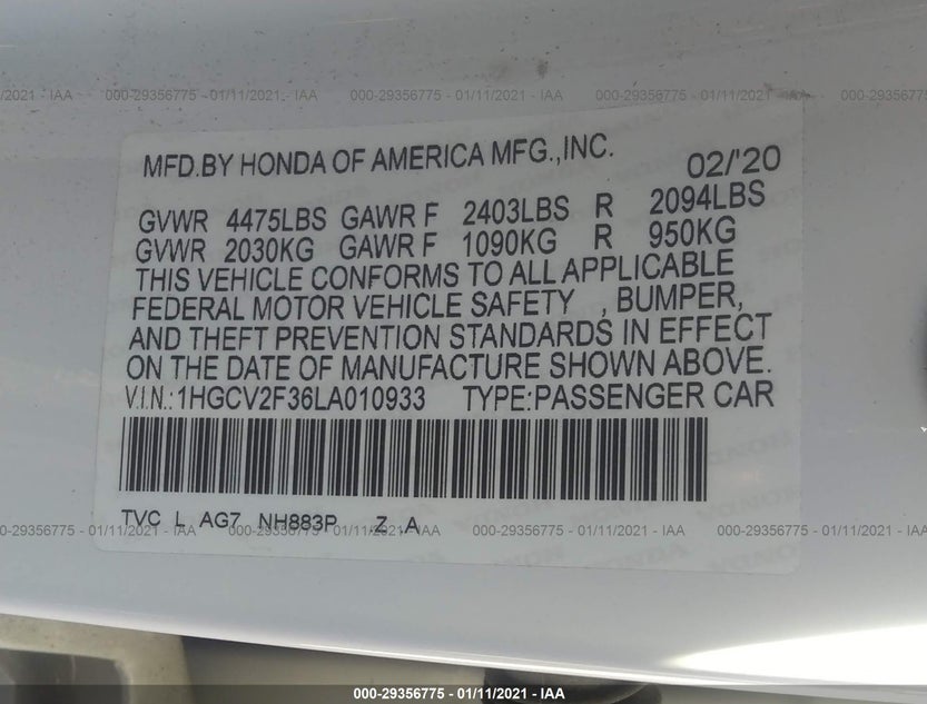 1HGCV2F36LA010933