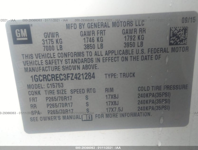 1GCRCREC3FZ421284