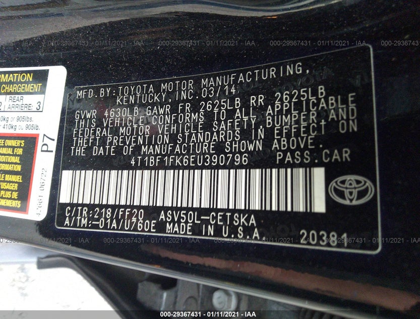 4T1BF1FK6EU390796