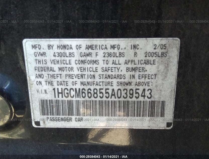 1HGCM66855A039543