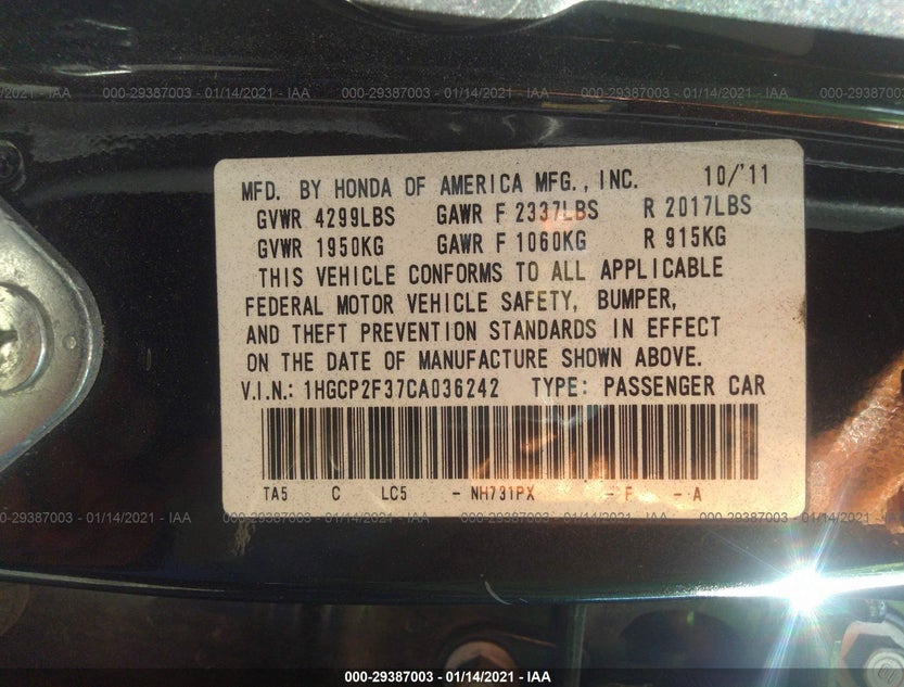 1HGCP2F37CA036242