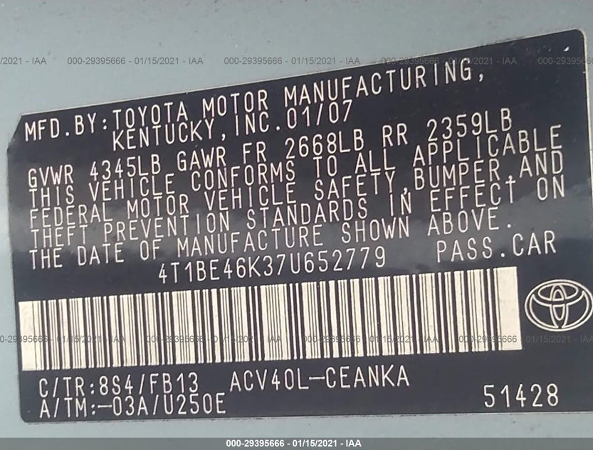 4T1BE46K37U652779