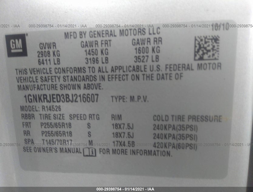1GNKRJED3BJ216607