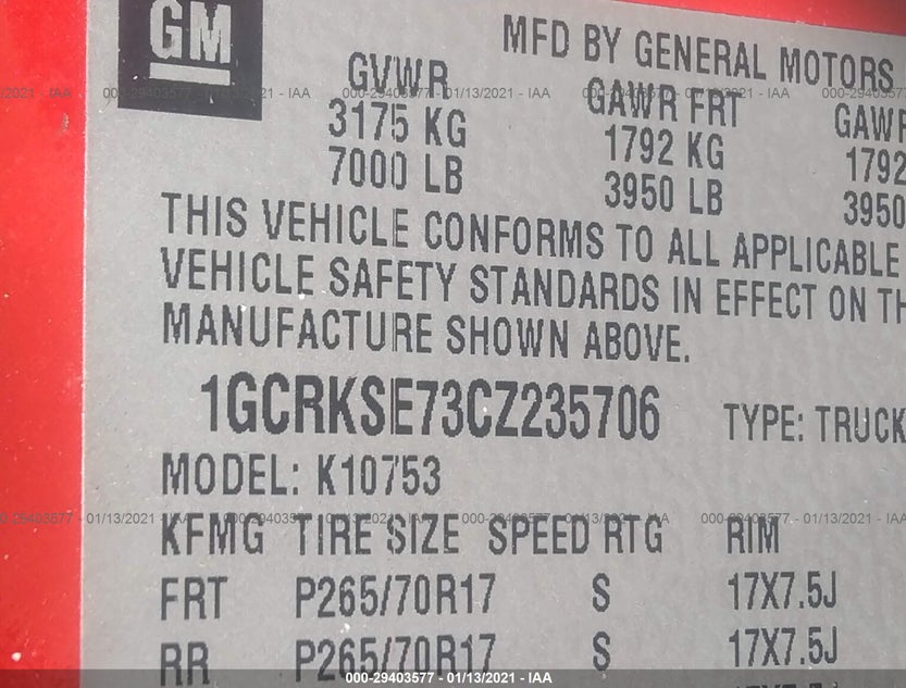1GCRKSE73CZ235706