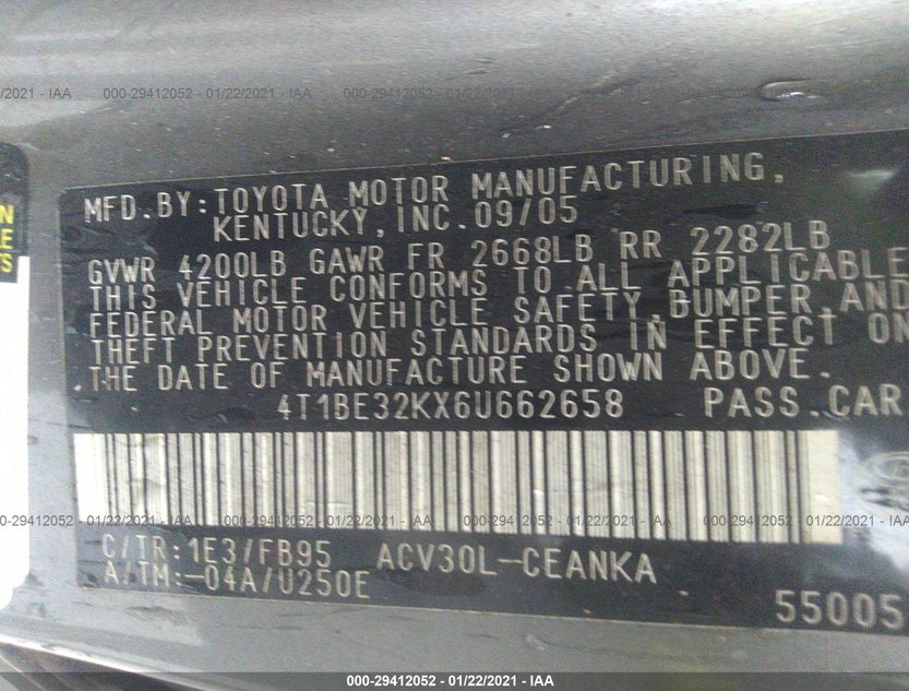 4T1BE32KX6U662658