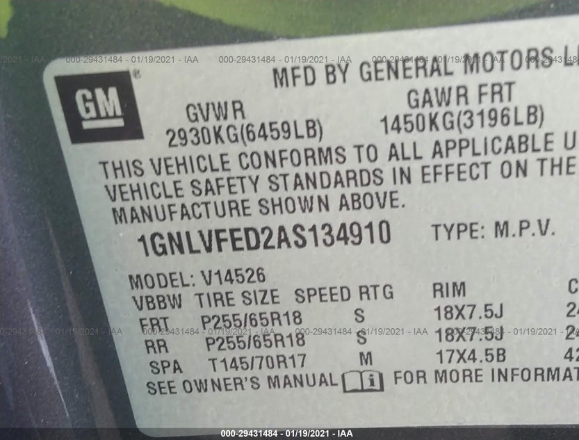 1GNLVFED2AS134910