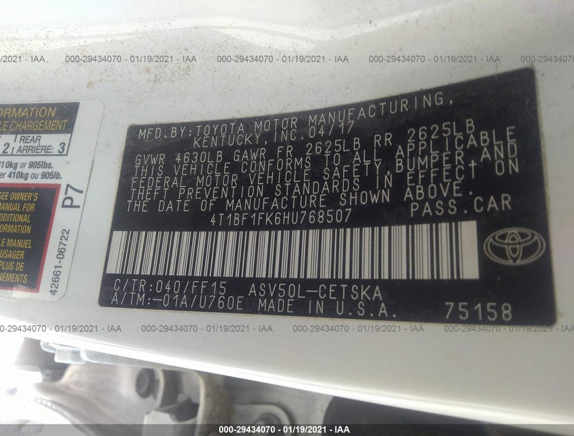 4T1BF1FK6HU768507