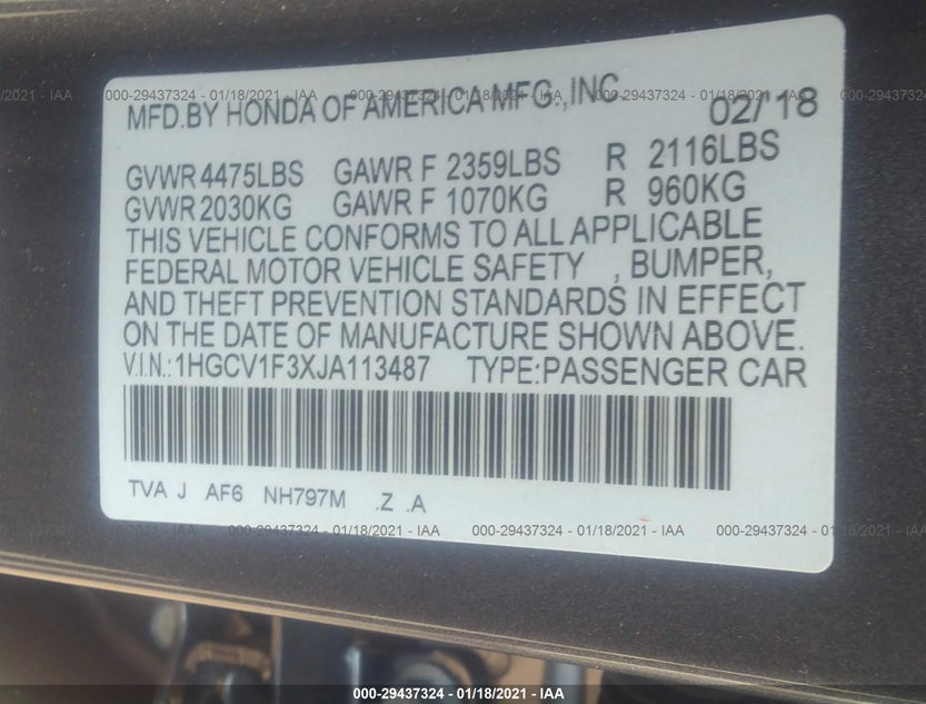 1HGCV1F3XJA113487