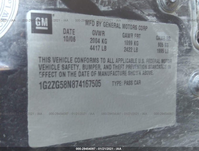 1G2ZG58N874167505
