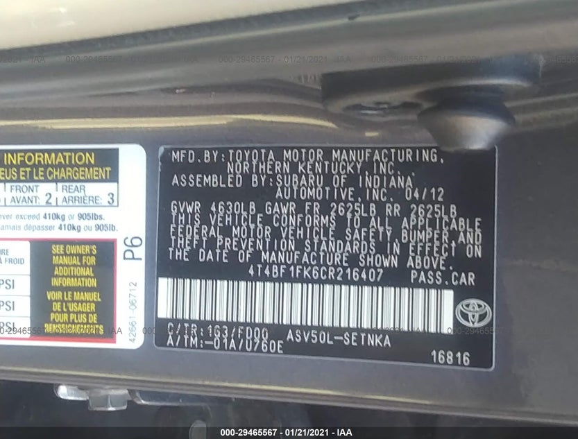 4T4BF1FK6CR216407