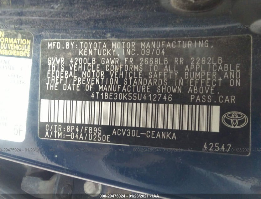 4T1BE30K55U412746