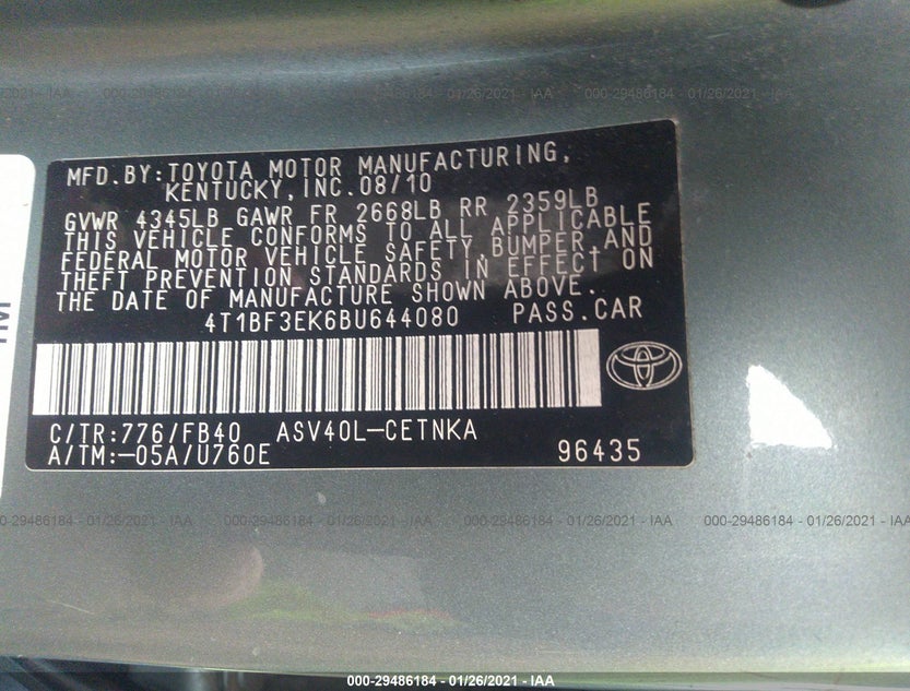 4T1BF3EK6BU644080