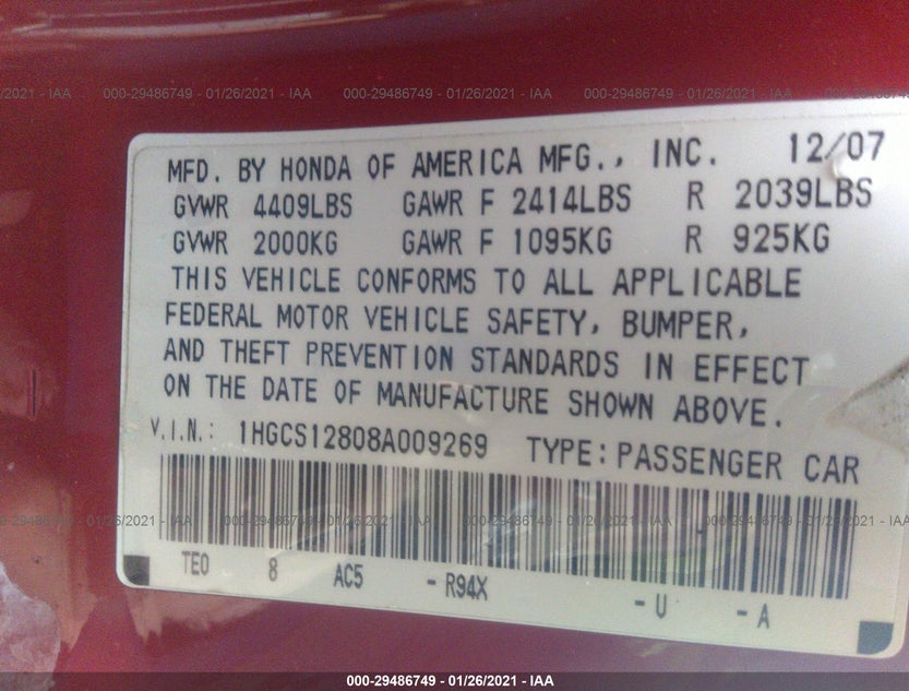 1HGCS12808A009269
