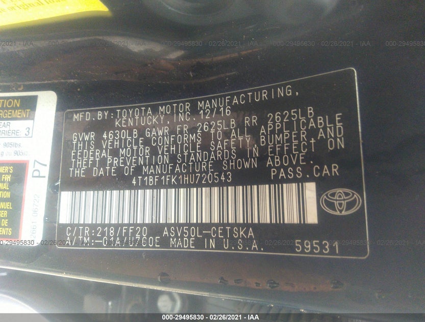 4T1BF1FK1HU720543
