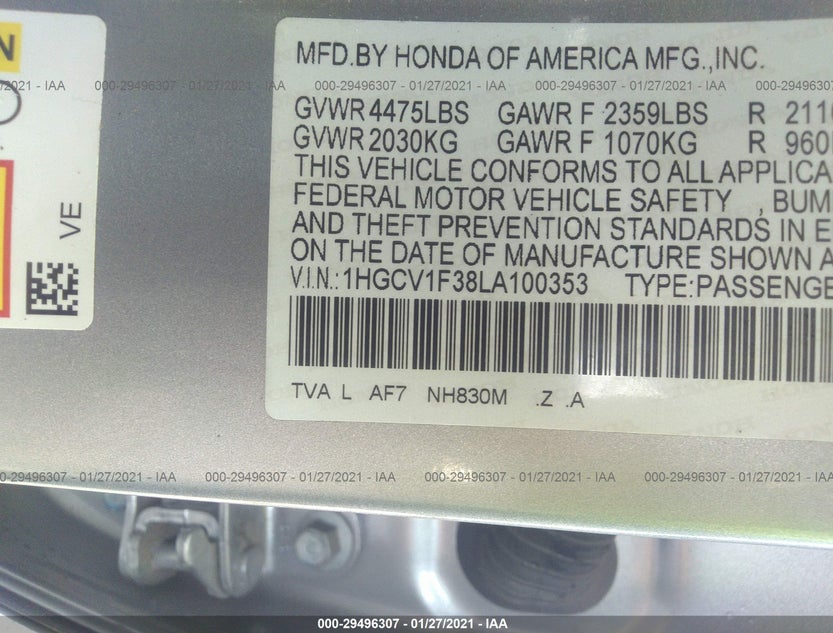 1HGCV1F38LA100353