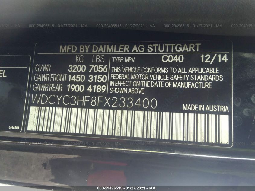 VIN WDCYC3HF8FX233400 2015 Mercedes-Benz G-Class, G... no.9