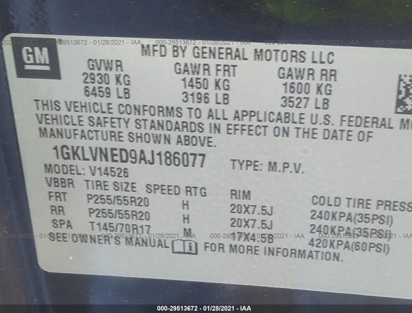 1GKLVNED9AJ186077