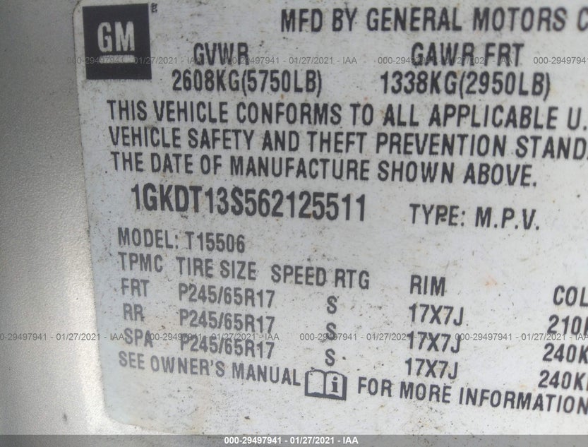 1GKDT13S562125511