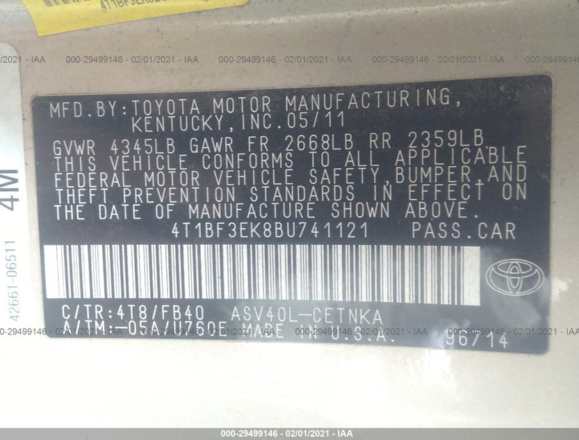 4T1BF3EK8BU741121