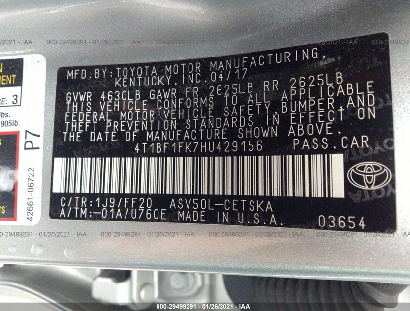 4T1BF1FK7HU429156