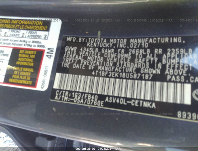 4T1BF3EK1BU587187