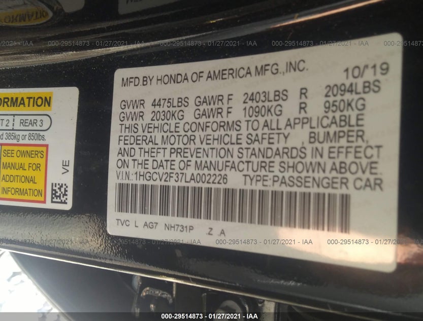 1HGCV2F37LA002226
