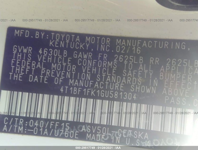 4T1BF1FK1GU581304