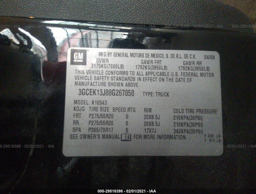 3GCEK13J88G267050