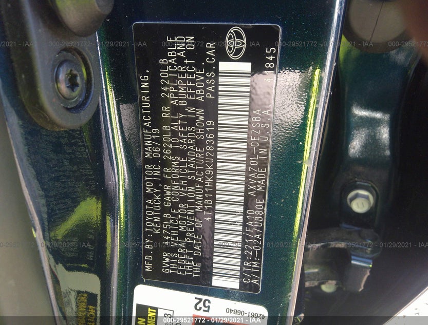 4T1B11HK9KU283619