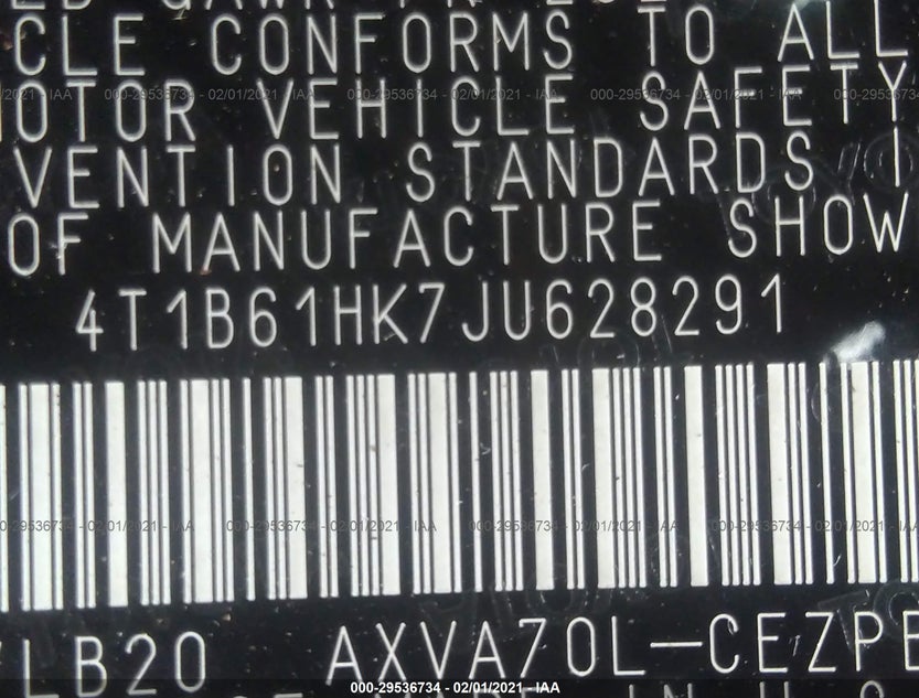 4T1B61HK7JU628291