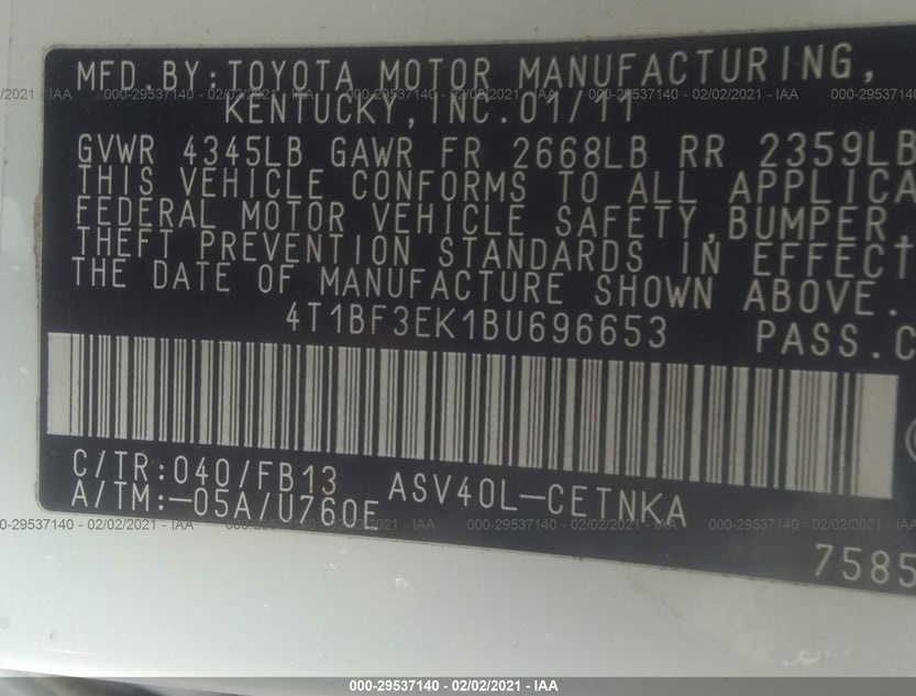 4T1BF3EK1BU696653
