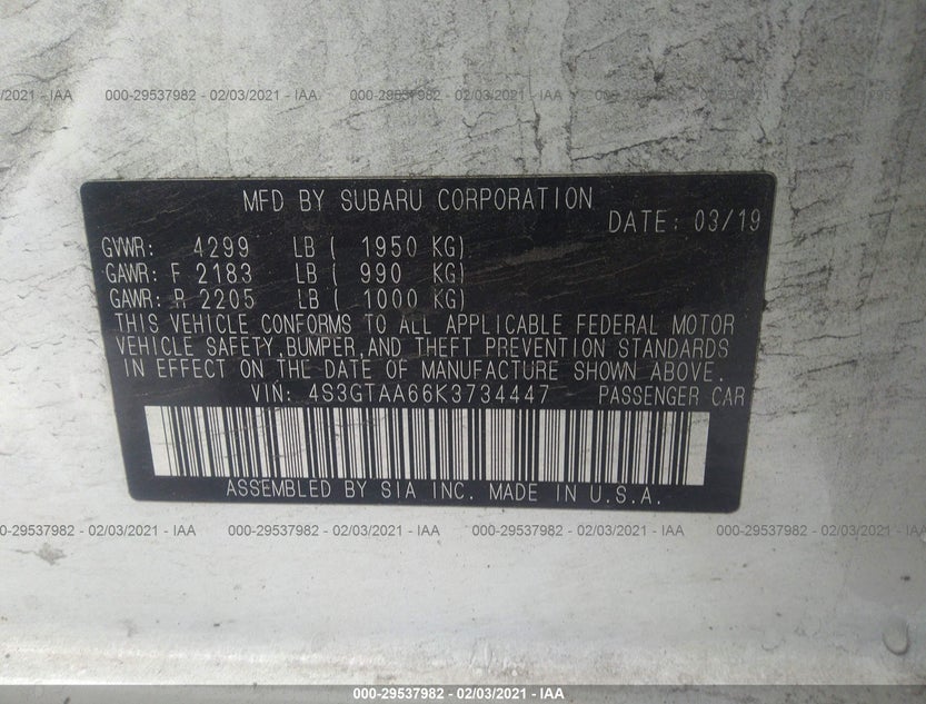 4S3GTAA66K3734447