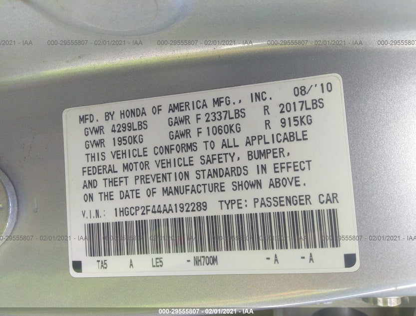 1HGCP2F44AA192289