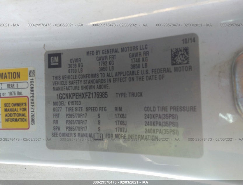 1GCNKPEHXFZ176985