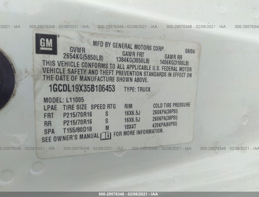 1GCDL19X35B106453